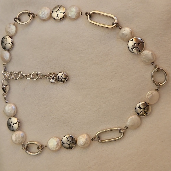 BRIGHTON Pebble and Freshwater Coin Pearl Chain Choker Necklace - Picture 2 of 8